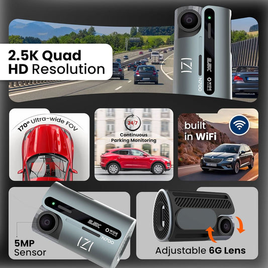IZI Drive N700 Dash Cam 2.5K 25FPT 5MP Car Dashboard Camera with 170 Wide Angle WiFi Super Night Vision G-Sensor Emergency Recording Parking Monitor Loop Recording Supports up to 512GB for Cars SUVs