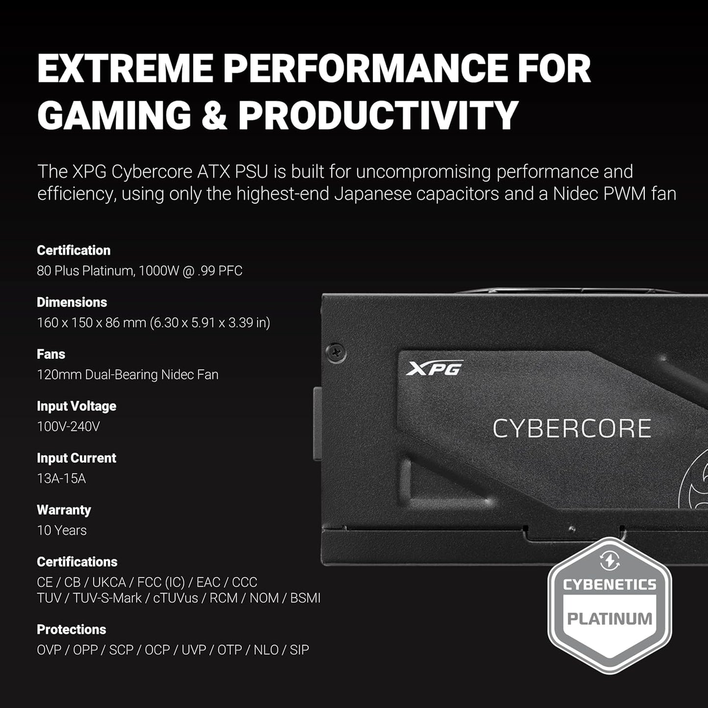 XPG CYBERCORE 1000W 80 PLUS PLATINUM FULLY MODULAR SMPS