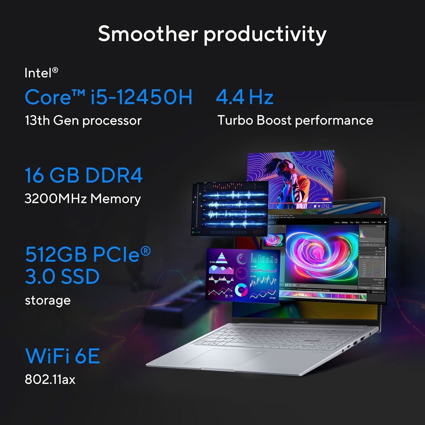 ASUS Vivobook 16X, 16 inch (40.64cm) 16:10 120 Hz, Intel Core i5-12450H,Creator/Gaming Laptop (16GB DDR4/512GB SSD/RTX 3050/Win 11 Home/Office 2021/Fingerprint/Cool Silver/1.8 Kg), K3605ZC-MB542WS