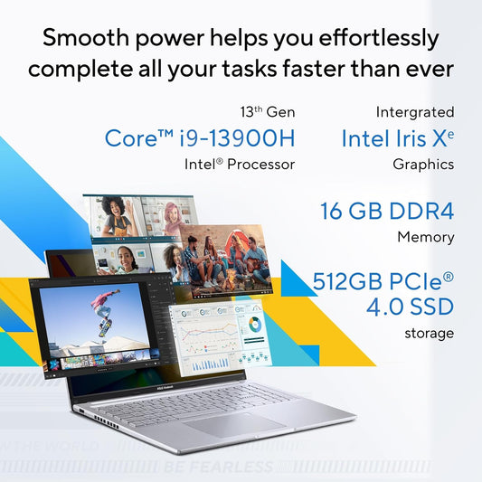 ASUS VIVOBOOK 16,13TH GEN,INTEL CORE I9-13900H,FINGERPRINT(INTEL IRIS X? IGPU/16GB/512GB/FHD+/16"/60HZ/BACKLIT KEYBOARD/WINDOWS 11/M365 BASIC (1YEAR)*/OFFICE HOME 2024/SILVER/1.88 KG) X1605VA-MB9946WS