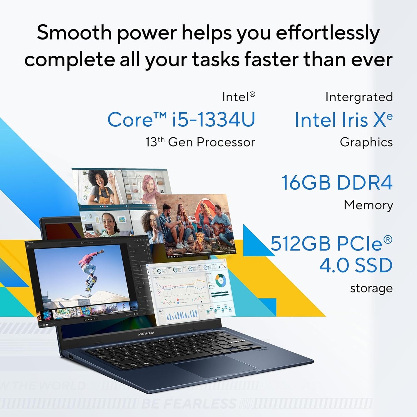 ASUS VIVOBOOK 14, 14" FHD (1920 X 1080), INTEL CORE I5-1334U PROCESSOR,(16GB RAM/512GB SSD/INTEL IRIS X? IGPU/WINDOWS 11/M365 BASIC (1YEAR)*/OFFICE HOME 2024/BLUE/1.40 KG),X1404VA-NK790WS