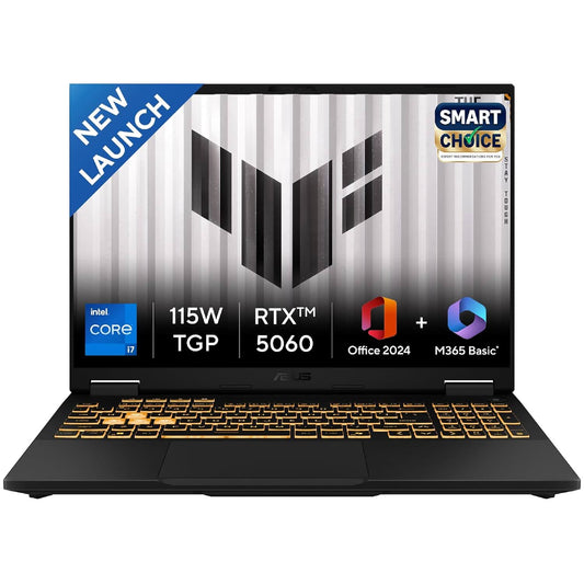ASUS TUF Gaming F16, Gaming Laptop, Intel Core i7 14650HX, RTX 5060 GPU (16GB/1TB/40.64 cms (16) FHD+/Windows 11 Home/Office Home 2024 + M365 Basic (1 Year Validity) FX608JMR-RV049WS