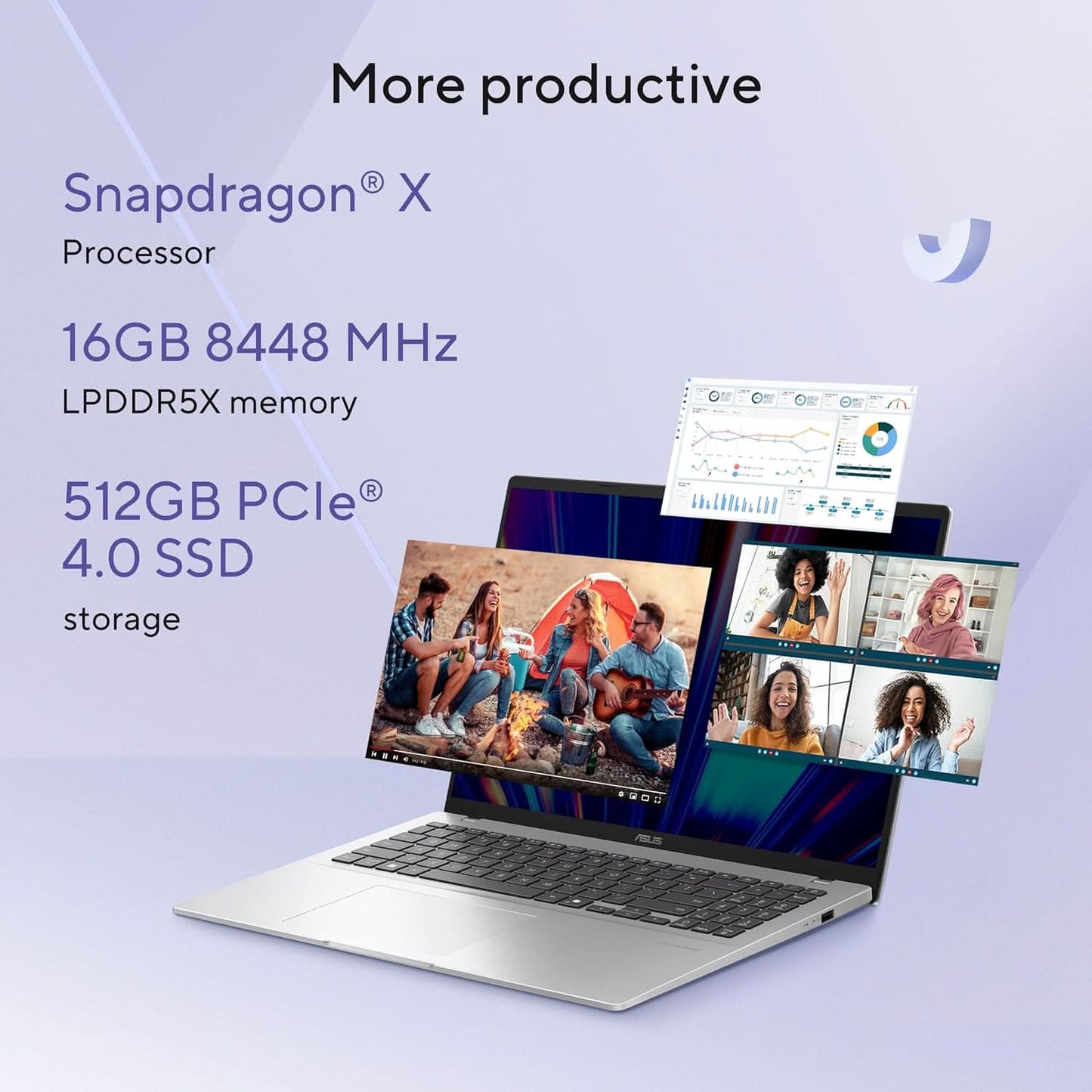 ASUS VIVOBOOK 16, SNAPDRAGON X PROCESSOR,(QUALCOMM ADRENO IGPU/16GB RAM/512GB SSD/WINDOWS 11 HOME/MS OFFICE 365 BASIC (1YEAR)*/16 INCH FHD+/AI PC/COOL SILVER/1.88 KG), X1607QA-MB050WS