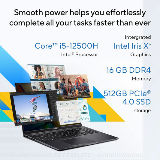 ASUS Vivobook 16, 16 inch (40.64cm) WUXGA 16:10 60 Hz, Intel Core i5-12500H, Thin & Light Laptop (16GB DDR4/512GB SSD/Intel Iris Xe Graphics/Win 11/Office 2021/Indie Black/1.88 Kg), X1605ZAC-MB542WS