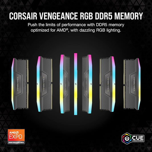 CORSAIR VENGEANCE RGB DDR5 RAM 64GB (2X32GB) 6000MHZ CL40 AMD EXPO ICUE COMPATIBLE COMPUTER MEMORY - GRAY (CMH64GX5M2B6000Z40)