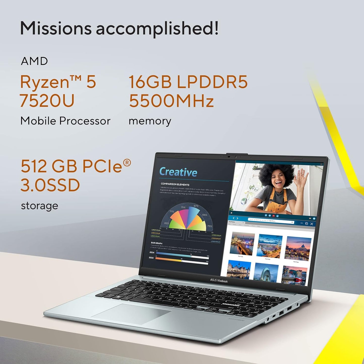 ASUS VIVOBOOK GO 15 (OLED) 2023, AMD RYZEN 5 7520U, 16GB RAM, 512GB SSD, FHD OLED 15.6"/39.62CM, WINDOWS 11, MS OFFICE 2021, GREEN GREY, 1.63KG, E1504FA-LK543WS, ALEXA BUILT-IN, BACKLIT KB LAPTOP