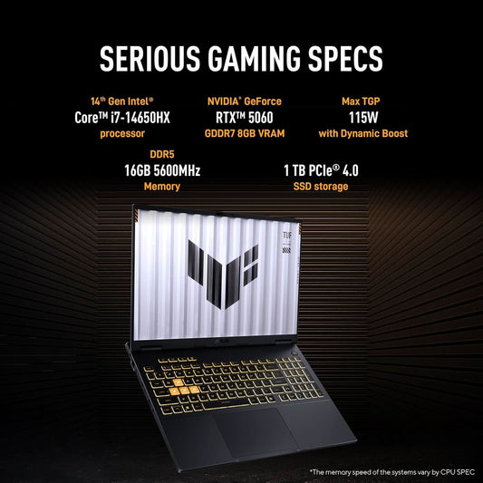 ASUS TUF Gaming F16, Gaming Laptop, Intel Core i7 14650HX, RTX 5060 GPU (16GB/1TB/40.64 cms (16) FHD+/Windows 11 Home/Office Home 2024 + M365 Basic (1 Year Validity) FX608JMR-RV049WS