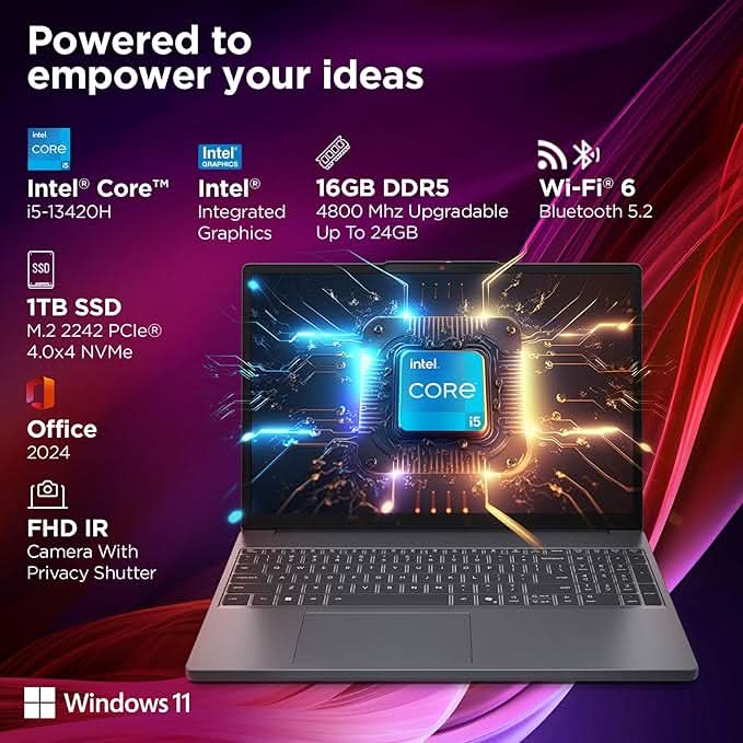 Lenovo IdeaPad Slim 3 13th Gen Core i5-13420H 15.3 inch (38.8cm) WUXGA IPS Laptop (16GB RAM/1TB SSD/Windows 11/Office Home 2024/Backlit Keyboard/1Yr ADP Free/3 Mon. Game Pass/Grey/1.6Kg), 83K100HSIN