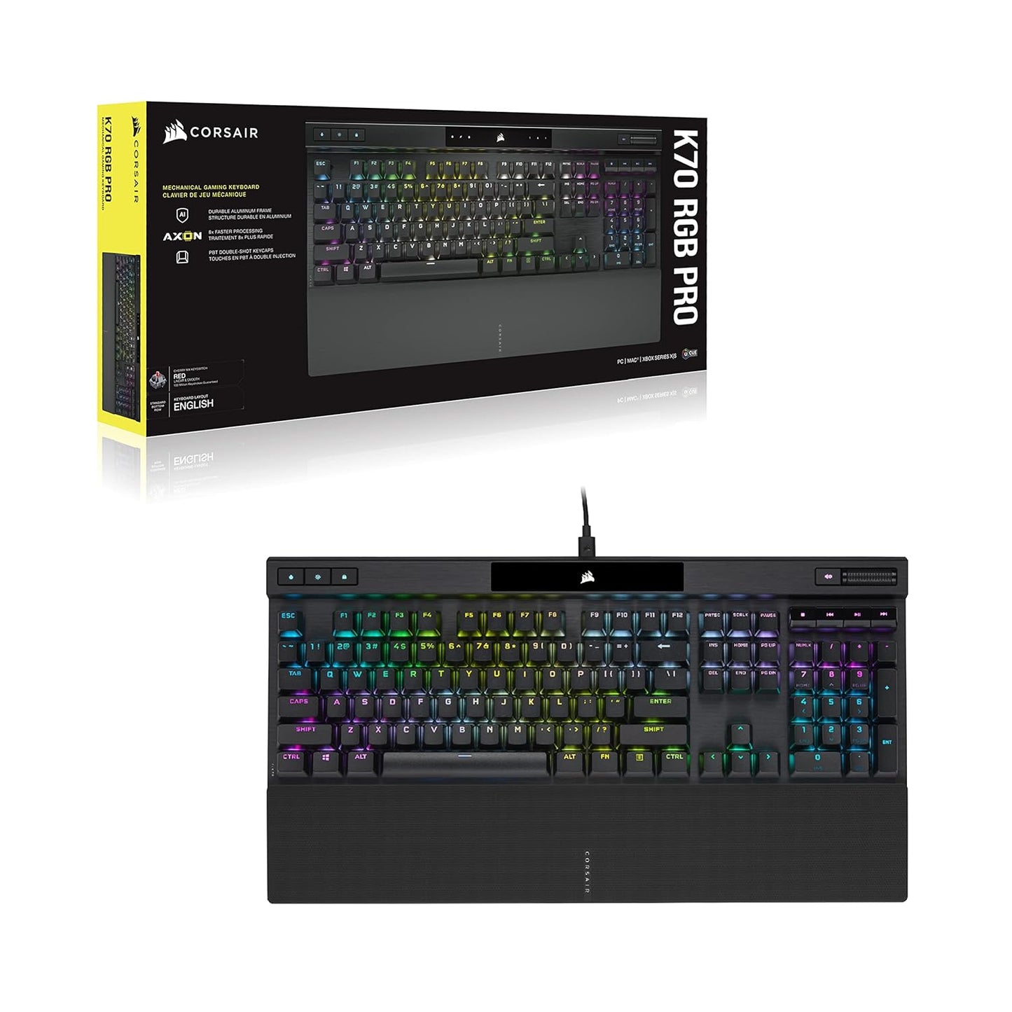 CORSAIR K70 RGB PRO MECHANICAL GAMING KEYBOARD BACKLIT RGB LED CHERRY MX SPEED BLACK PBT KEYCAPS