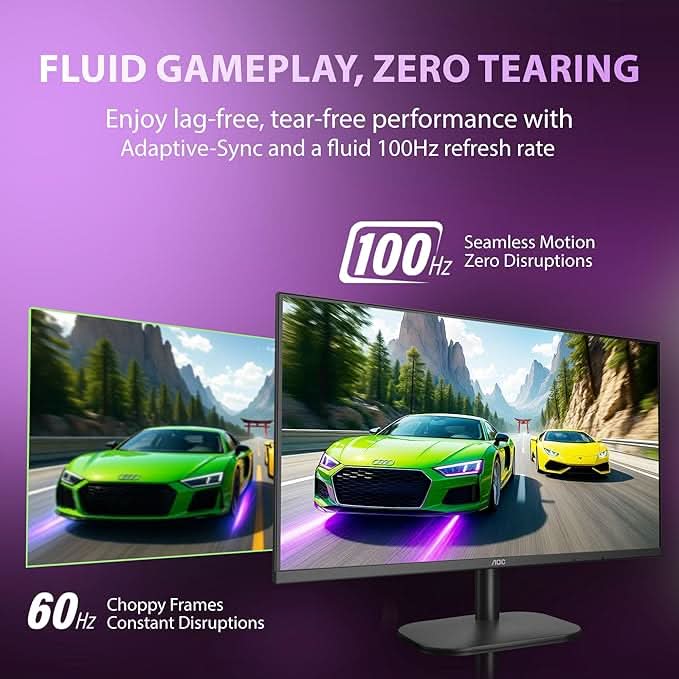 AOC 27 IPS Borderless, FHD 1920 x 1080, 100 Hz, 250 cd/m², 4 MS, HDMI 1.4 x 2, NTSC 83% / sRGB 102% / Adaptive Sync/ Flicker Free / Low Blue Mode