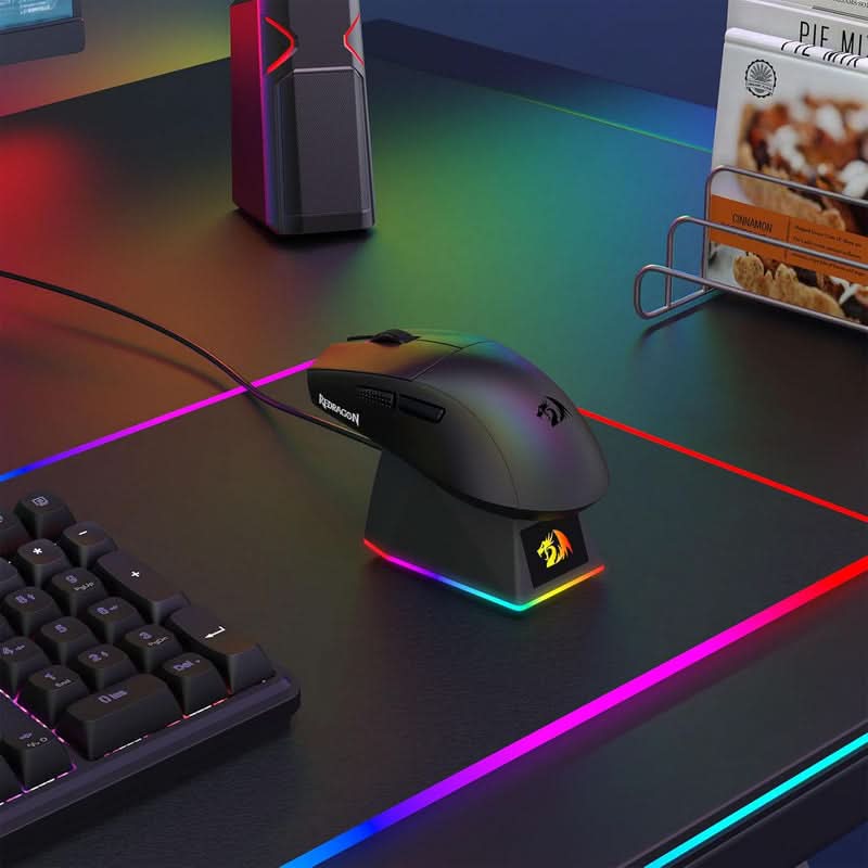 Redragon King Ultra M999 Tri-Mode Wireless Gaming Mouse with Magnetic RGB Charging Dock, 45000 DPI, Black