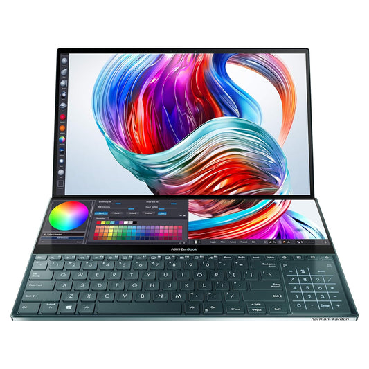 ASUS ZENBOOK PRO DUO INTEL CORE I9-10980HK 10TH GEN 15.6 INCHES 4K UHD OLED TOUCHSCREEN GAMING, BUSINESS LAPTOP (32GB RAM/1TB NVME SSD/WINDOWS 10/6GB NVIDIA GEFORCE RTX 2060 GRAPHICS/2.5 KG) UX581LV-H2035T
