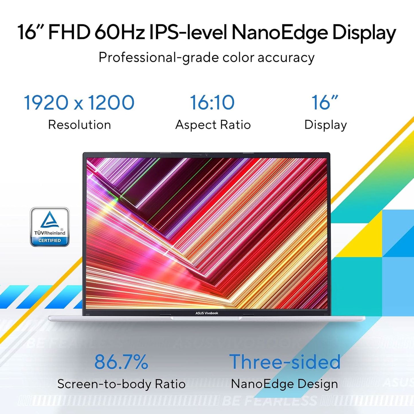 ASUS Vivobook 16, Intel Core i7-12700H, 16 inch 16:10 60Hz 300nits, (16GB RAM/512GB SSD/Intel Iris X?/Win 11 /Office 2021/Backlit/Fingerprint /42WHr Battery/Transparent Silver/1.88 Kg), X1605ZAC-MB740WS