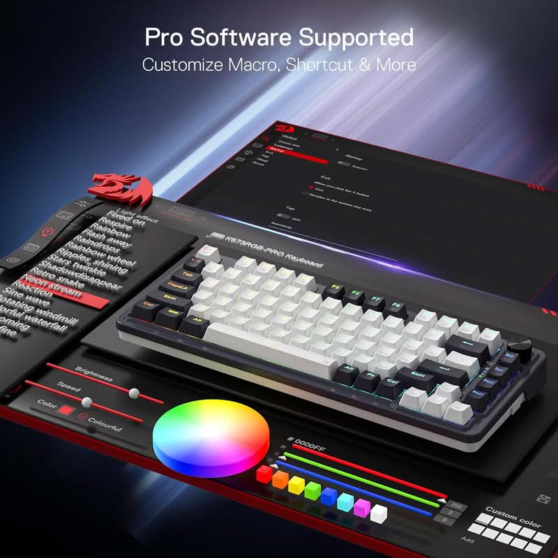 Redragon Ucal Pro K673 Pro 75% Mechanical Keyboard White and Black (Linear Red Switch)