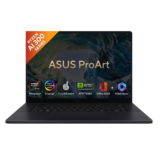 ASUS ProArt P16 OLED H7606WW-SE023WS, AMD Ryzen AI 9 HX 370, 64GB RAM, 2TB SSD, RTX 5080, 16 inch 4K Touch, Windows 11 Home, Office Home 2024, M365 Basic-1 Year Validity, Creator Laptop