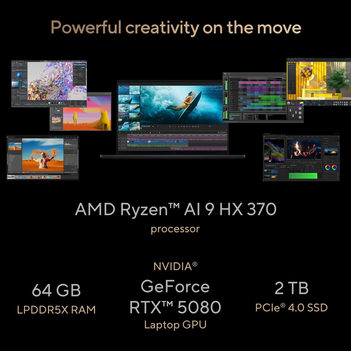 ASUS ProArt P16 OLED H7606WW-SE023WS, AMD Ryzen AI 9 HX 370, 64GB RAM, 2TB SSD, RTX 5080, 16 inch 4K Touch, Windows 11 Home, Office Home 2024, M365 Basic-1 Year Validity, Creator Laptop