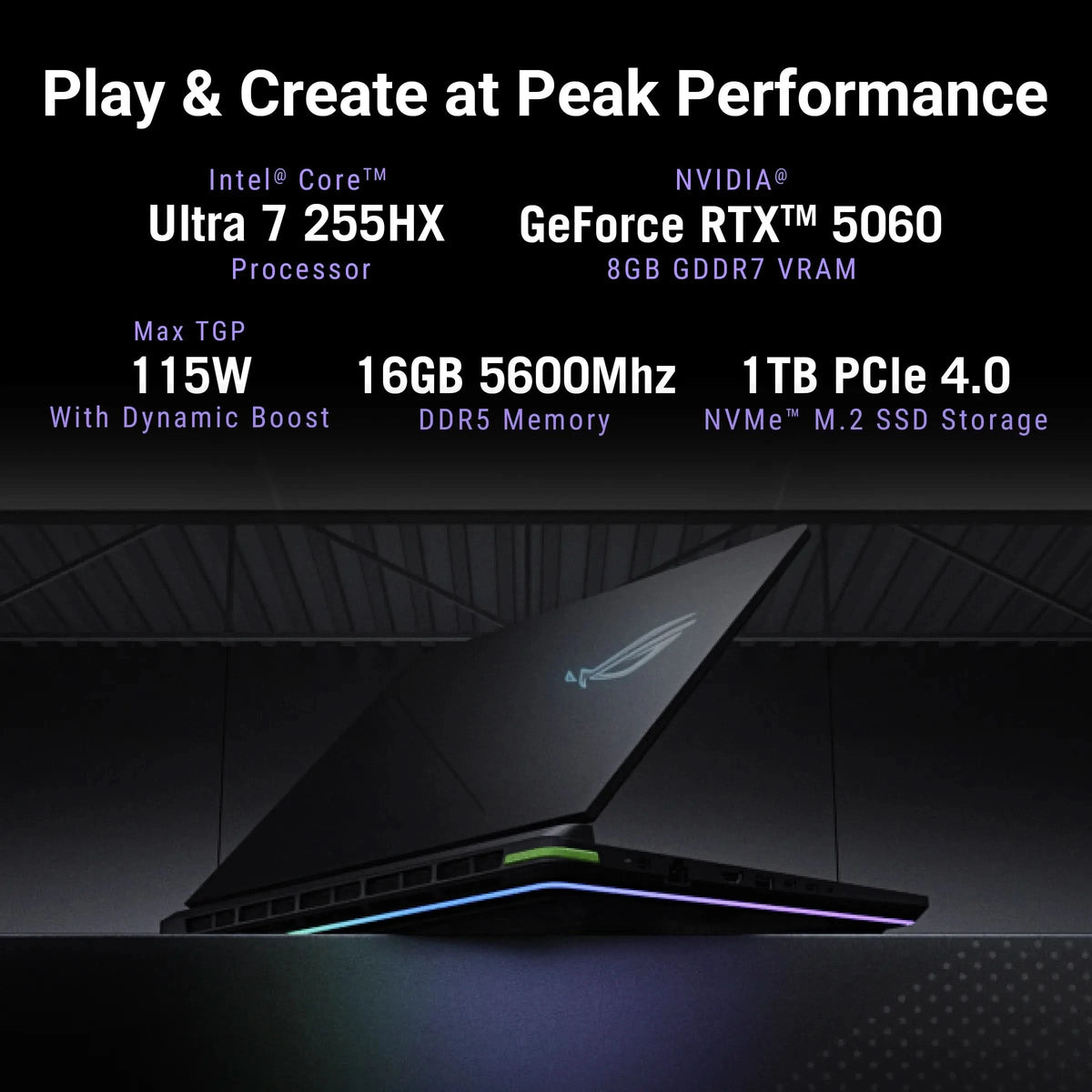 ASUS ROG Strix G16 G615LM-TS268WS, Intel Core Ultra 7 255HX, RTX 5060 GPU, 16GB RAM, 1TB SSD, 16 inch 2.5K Resolution, Windows 11 Home, Office Home 2024, M365 Basic-1 Year Validity, Gaming Laptop