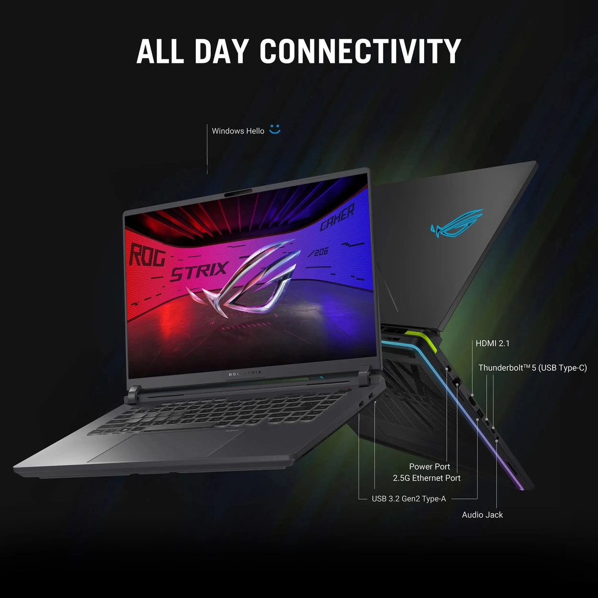 ASUS ROG Strix G16 G615LW-RV148WS, Intel Core Ultra 9 275HX, RTX 5080 GPU, 32GB RAM, 1TB SSD, 16 inch FHD+, Windows 11 Home, Office Home 2024, M365 Basic-1 Year Validity, Gaming Laptop