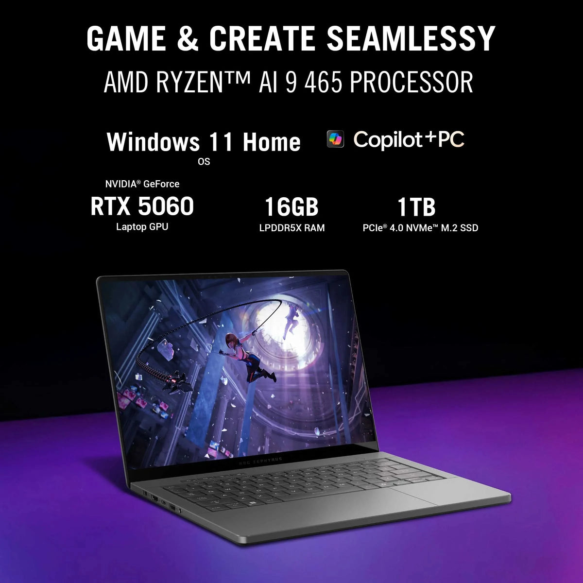 ASUS ROG Zephyrus G14 GA403GM-SY163WS, AMD Ryzen AI 9 465, RTX 5060 GPU, 16GB, 1TB, 14 inch 3K Resolution, Windows 11 Home, Microsoft Office Home 2024, Microsoft 365 Basic, Gaming Laptop
