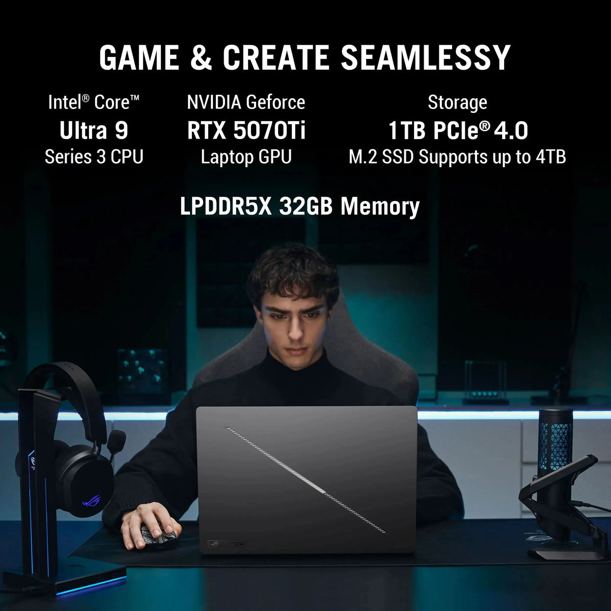 ASUS ROG Zephyrus G16 GU606AR-TB112WS, Gaming Laptop, Intel Core Ultra 9 386H, RTX 5070 Ti GPU, 32GB RAM, 1TB SSD, 16 inch 2.5K Resolution, Windows 11 Home, Microsoft Office Home 2024, Microsoft 365 Basic