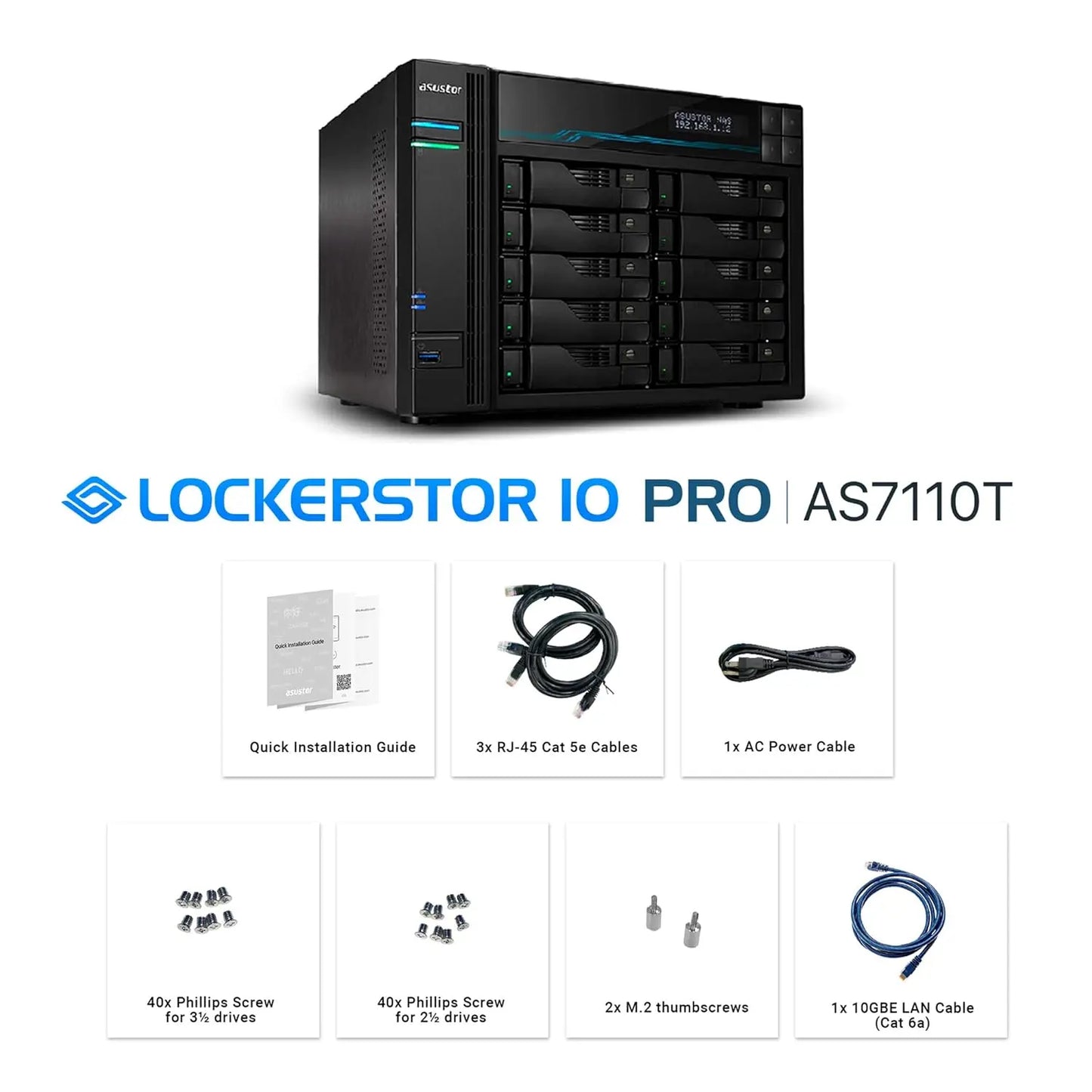 ASUSTOR AS7110T 10-Bay NAS | 10GbE + 2.5GbE, 8GB DDR4 ECC, Energy-Efficient Diskless Storage Server