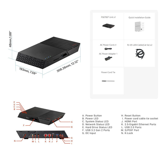 ASUSTOR FS6706T 6-Bay NAS | Dual 2.5GbE, 4GB DDR4, Energy-Efficient NVMe Storage Server