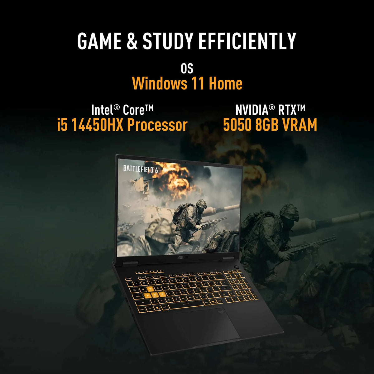 ASUS TUF Gaming 16 FX610JH-TU080WS, Intel Core i5 14450HX, RTX 5050 GPU, 16GB RAM, 512GB SSD, 16 inch FHD+, Windows 11 Home, Office Home 2024, M365 Basic - 1 Year Validity, Gaming Laptop