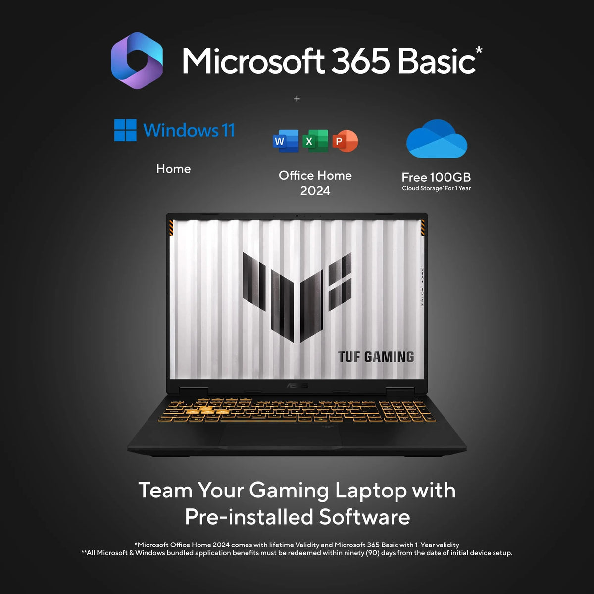 ASUS TUF Gaming 16 FX610JH-TU080WS, Intel Core i5 14450HX, RTX 5050 GPU, 16GB RAM, 512GB SSD, 16 inch FHD+, Windows 11 Home, Office Home 2024, M365 Basic - 1 Year Validity, Gaming Laptop