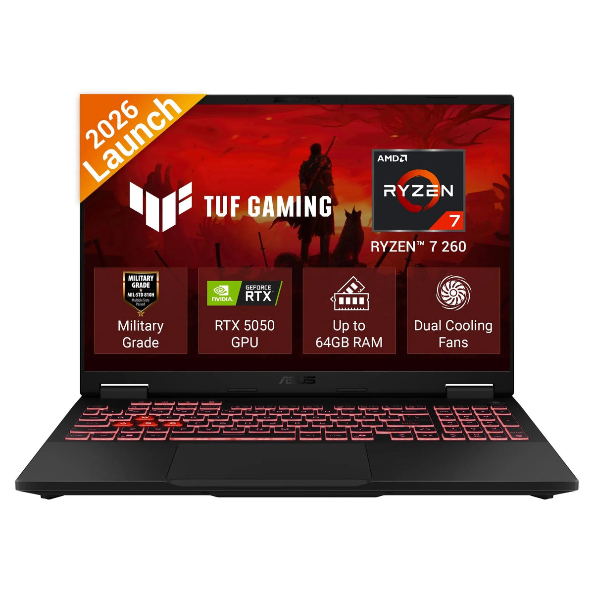 ASUS TUF Gaming A16 FA608UHI-TU238WS, AMD Ryzen 7 260, RTX 5050 GPU, 16GB, 512GB, 16 inch FHD+, Windows 11 Home, Office Home 2024, M365 Basic-1 Year Validity, Gaming Laptop