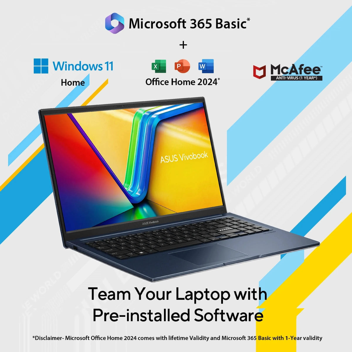 ASUS Vivobook 15, Student Laptop, Intel Core 5 120U (16GB/512GB/Intel Graphics/39.62 cm (15.6) FHD/Windows 11 Home/Office Home 2024 + M365 Basic (1 Year Validity)*) X1504VAP-IN009WS