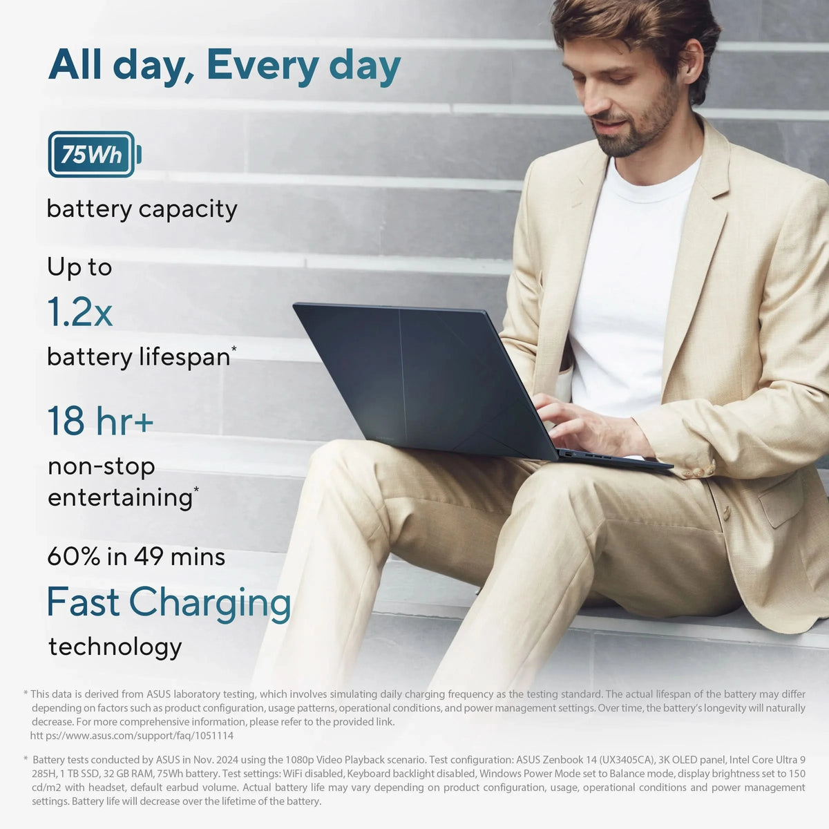 ASUS Zenbook 14 UX3405CA-QL1691WS, Intel Core Ultra 9 285H, 16GB RAM, 512GB SSD, Intel Arc Graphics, 14 inch OLED Touch FHD+, Windows 11 Home, Office Home 2024, M365 Basic-1 Year Validity, Thin and Light AI Laptop, 1 Year Warranty
