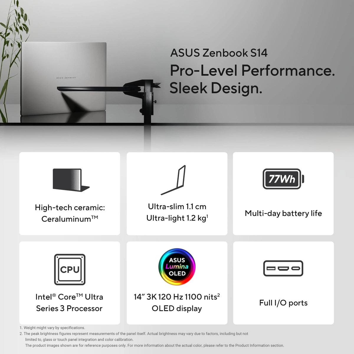 ASUS Zenbook S14 UX5406AA-SU188WS, Intel Core Ultra 9 386H Series 3, 32GB RAM, 1TB SSD, Intel Graphics, 14 inch OLED Touch 3K Resolution, Windows 11 Home, MS Office Home 2024, M365 Basic-1 Year Validity, Intel AI Powered Laptop, 1 Year Warranty