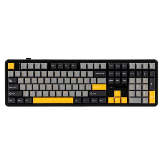 AULA F108 Tri-Mode Wireless Mechanical Gaming Keyboard, Grey and Yellow, Volcanic Axis Linear Switch, RGB, Hot-Swappable, Full Size