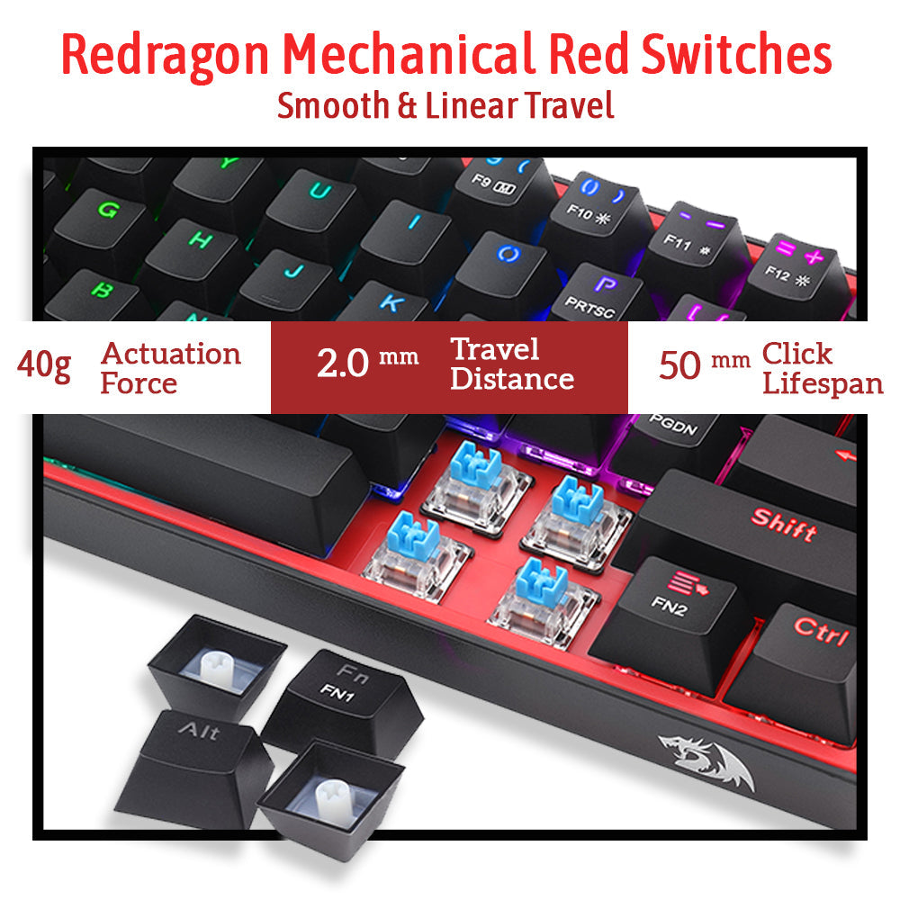 REDRAGON K617 FIZZ (BLACK) RGB RED SWICTH KEYBOARD BLACK