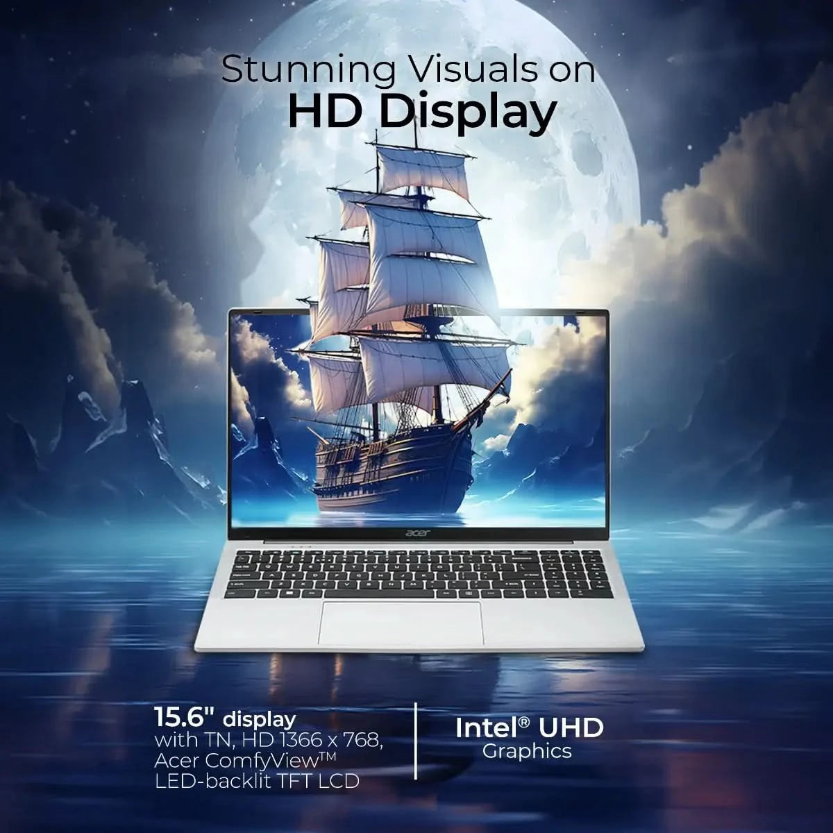 Acer Aspire 3 UN.344SI.011, Intel Core Celeron N4500, 12GB RAM, 256GB SSD, Windows 11 Home, Intel UHD Graphics, 15.6 inch HD display, Pure Silver, A325-45, 1.5 kg Thin and Light Laptop