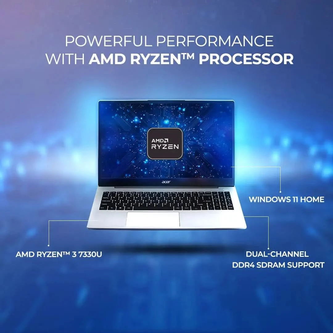 Acer Aspire AMD Ryzen 3-7330U Processor Laptop With 39.62 cm (15.6") Full HD LED-Backlit IPS Display (16 GB RAM/512 GB SSD/WiFi 6/AMD Radeon Graphics/Win11 Home/55Wh) Pure Silver