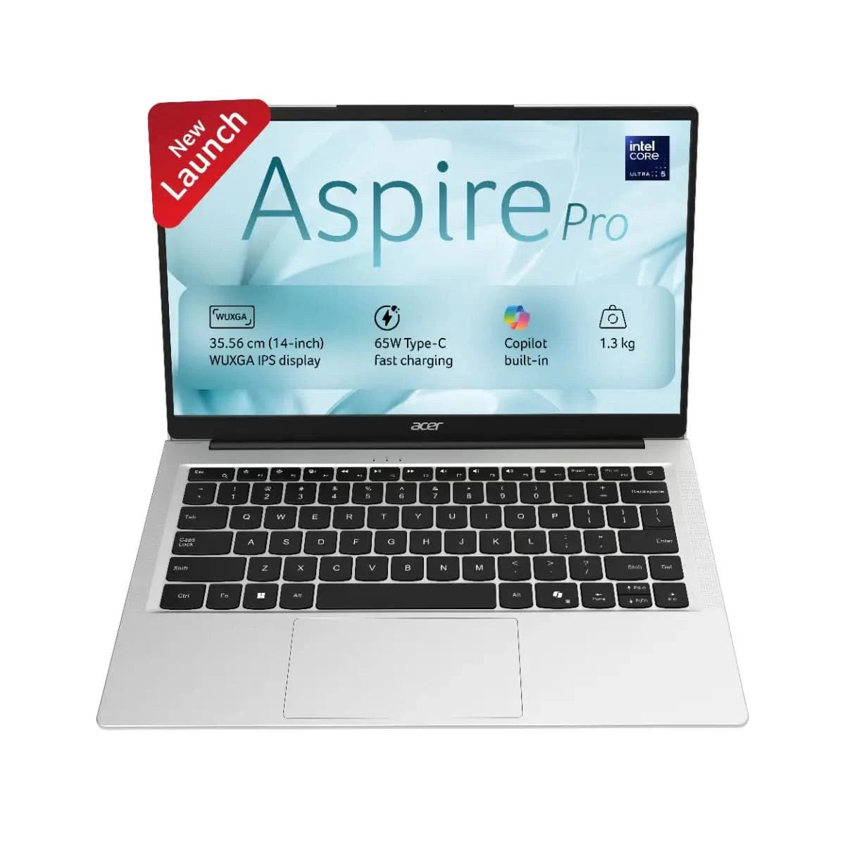 Acer Aspire Pro UN.37SSI.002, Intel Core Ultra 5 125H, 8 GB RAM, 512 GB SSD, Windows 11 Home and  MS Office, Intel UHD Graphics, 14 inch Display, Light Silver, AP14-55, 1.3 kg Thin and Light Laptop