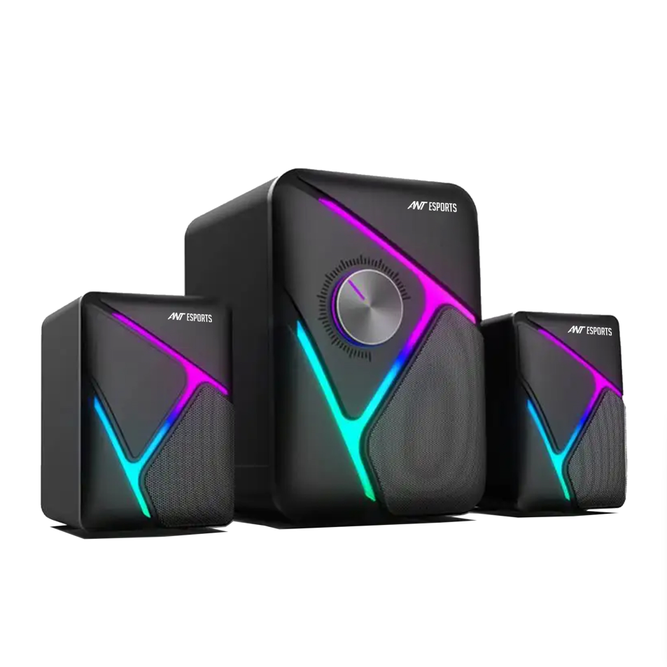 ANT ESPORTS GS270 2.1 STEREO WIRED GAMING SPEAKERS WITH SUBWOOFER, RGB LIGHTS STEREO BASS 11W - BLACK