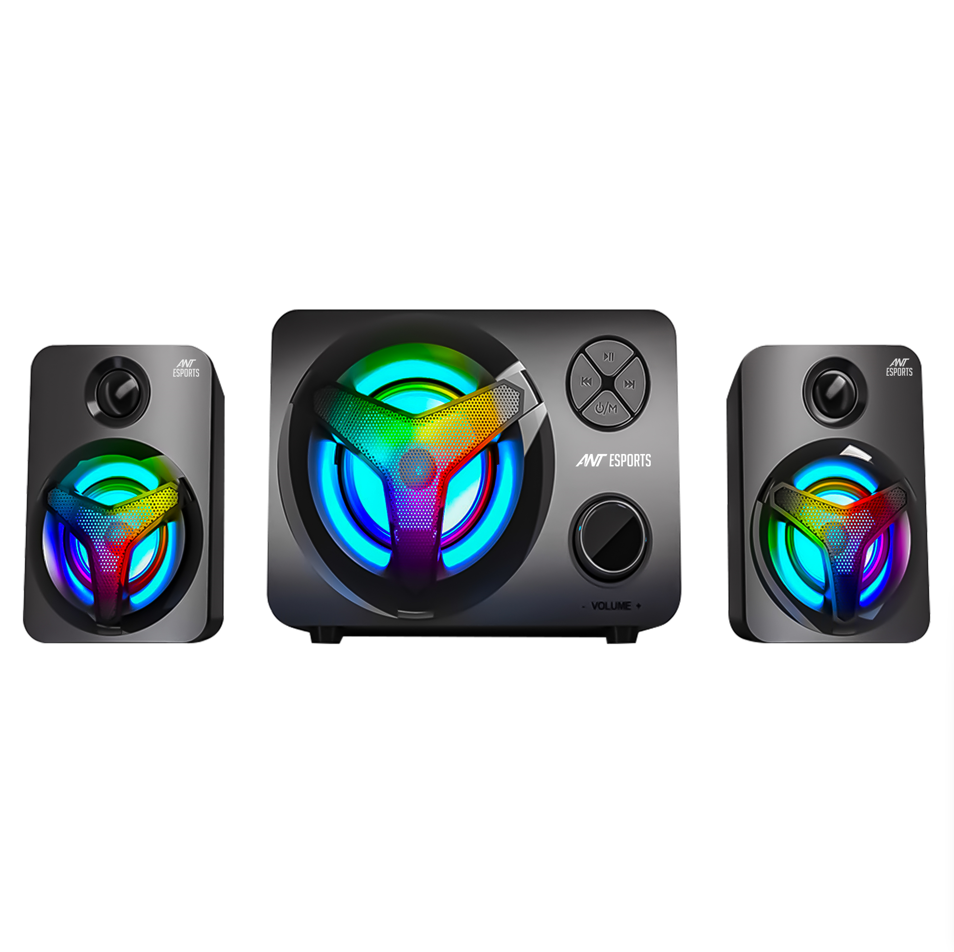 ANT ESPORTS GS350 PRO 2.1 STEREO GAMING SPEAKERS 15W, USB POWERED BLUETOOTH DESKTOP SPEAKER PLUS 3.5 MM AUX-IN, IN-LINE VOLUME CONTROL, RGB LED LIGHTS MULTIMEDIA SPEAKERS FOR PC, LAPTOP, TABLET, CELLP