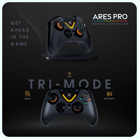 Cosmic Byte Ares Pro Tri-Mode Wireless-Bluetooth-Wired Controller for PC, Wireless Audio Port, Hall Joystick