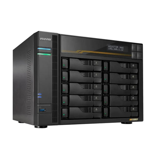 Asustor Lockerstor 10 Gen3 AS6810T 10 Bay NAS, AMD Ryzen Quad-Core 2.3 GHz, 16GB RAM ECC DDR5, 4 M.2 NVMe Slots, Dual 5GbE and Dual 10GbE Port, USB 4.0 Type-C, Network Attached Storage