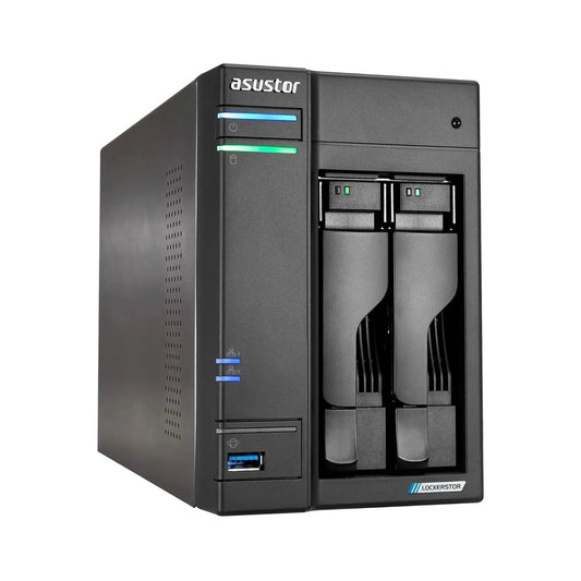 Asustor Lockerstor 2 Gen2 AS6702T - 2 Bay NAS, Intel Quad-Core 2.0 GHz CPU, 4X M.2 NVMe Slots (PCIe 3.0), Windows Dual 2.5GbE, 4GB DDR4 RAM, Network Attached Storage