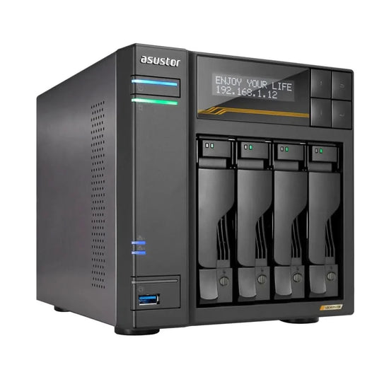 Asustor Lockerstor 4 Gen3 AS6804T, 4 Bay NAS, AMD Ryzen Quad-Core 2.3 GHz, 16GB RAM ECC DDR5, 4 M.2 NVMe Slots, Dual 5GbE and Dual 10GbE Port, USB4 Type-C, Network Attached Storage