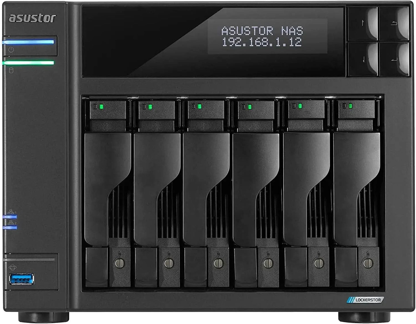 Asustor Lockerstor 6 Gen2 AS6706T - 6 Bay NAS, Quad-Core 2.0 GHz CPU, 4X M.2 NVMe Slots, Dual 2.5GbE, Upgradable to 10GbE, 8GB DDR4 RAM, Content Creation Network Attached Storage