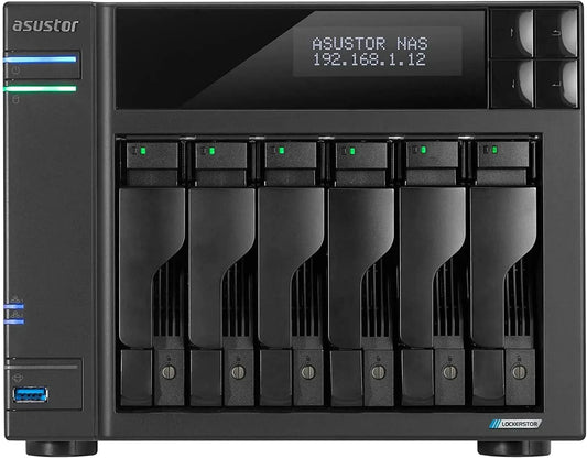Asustor Lockerstor 6 Gen2 AS6706T - 6 Bay NAS, Quad-Core 2.0 GHz CPU, 4X M.2 NVMe Slots, Dual 2.5GbE, Upgradable to 10GbE, 8GB DDR4 RAM, Content Creation Network Attached Storage