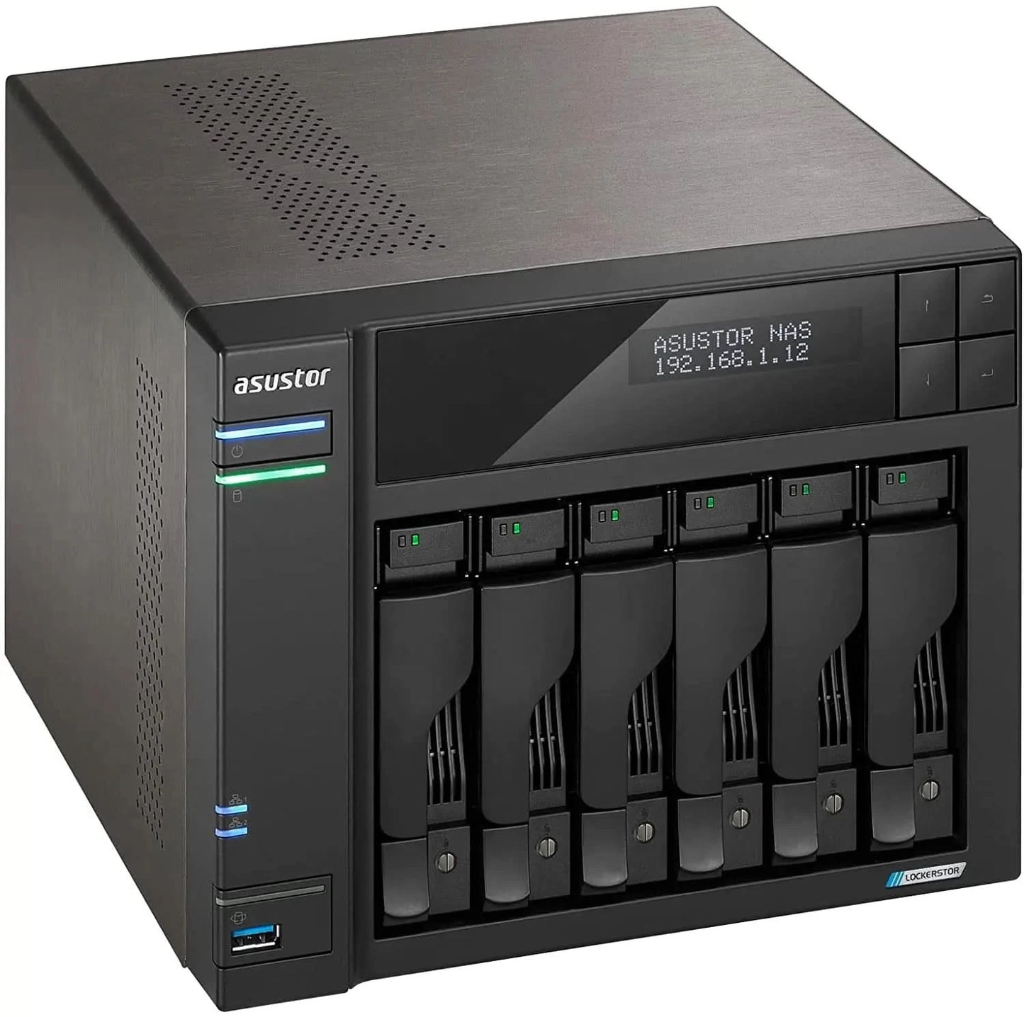 Asustor Lockerstor 6 Gen2 AS6706T - 6 Bay NAS, Quad-Core 2.0 GHz CPU, 4X M.2 NVMe Slots, Dual 2.5GbE, Upgradable to 10GbE, 8GB DDR4 RAM, Content Creation Network Attached Storage