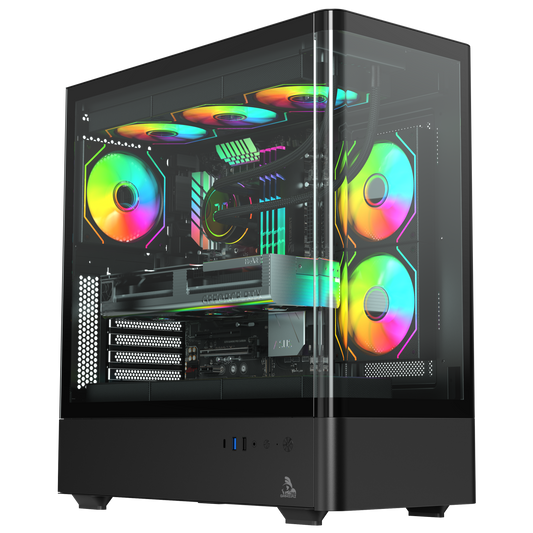 TAG Gamerz Aurora TG Gaming PC Case, Curved Tempered Glass, 6 ARGB Infinity Mirror Fans, 360mm Radiator Support, ATX, Micro-ATX and Mini-ITX, Black