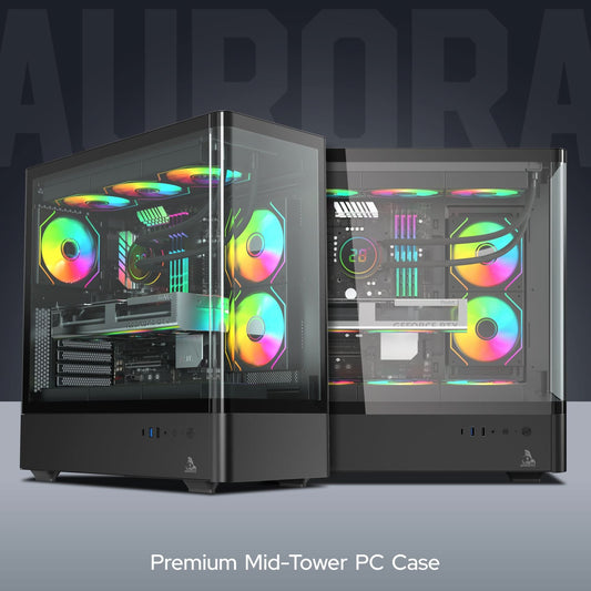 TAG Gamerz Aurora TG Gaming PC Case, Curved Tempered Glass, 6 ARGB Infinity Mirror Fans, 360mm Radiator Support, ATX, Micro-ATX and Mini-ITX, Black