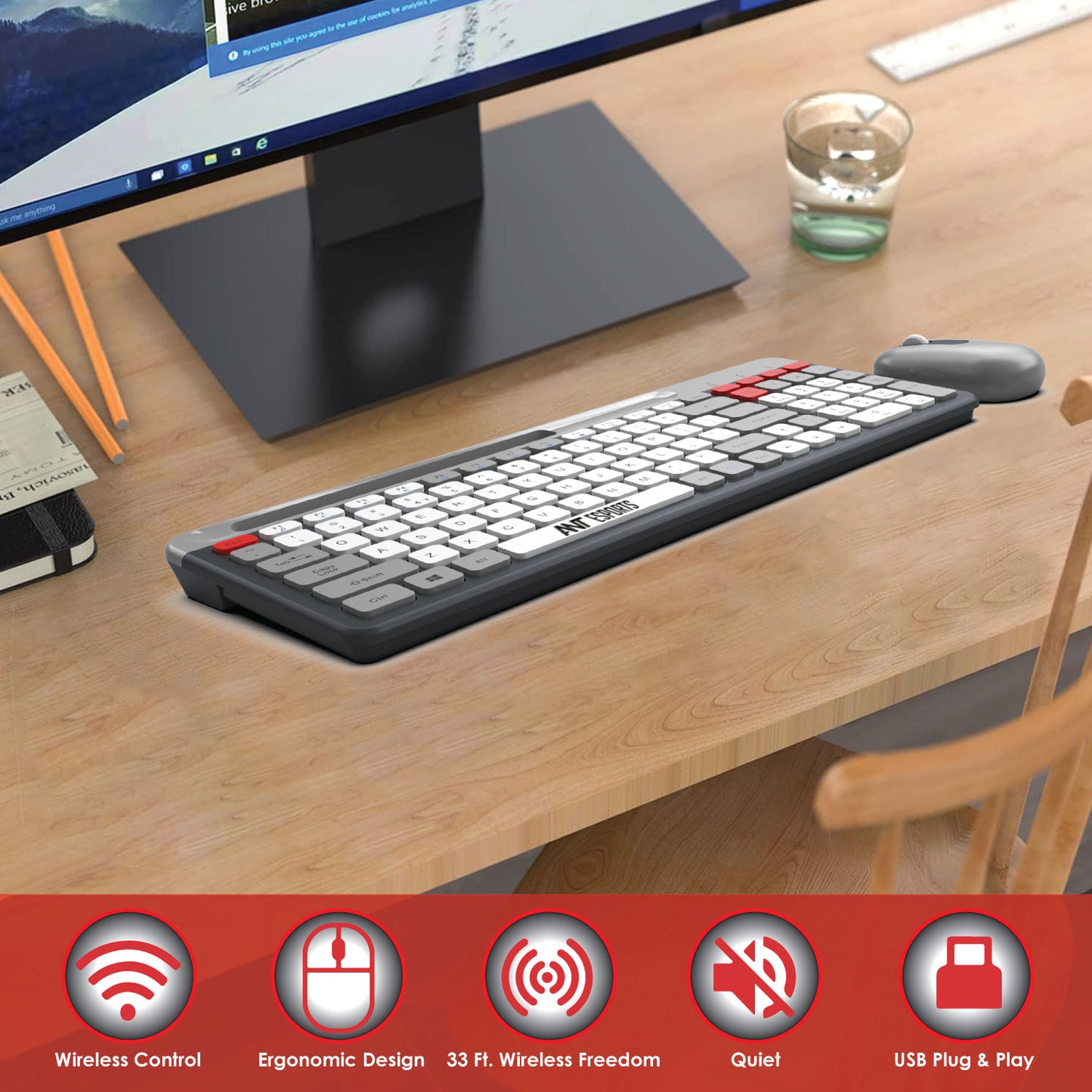 ANT ESPORTS WIRELESS KEYBOARD AND MOUSE COMBO (GARY) WKM22 (ETA-SD-20221009069)(ETA-SD-20221009067)