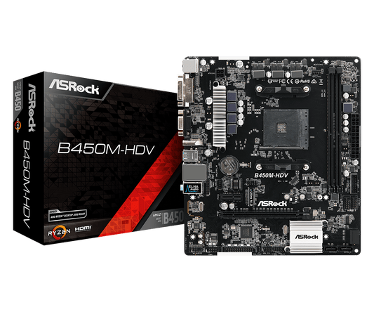 ASROCK B450M HDV AMD AM4 MOTHERBOARD
